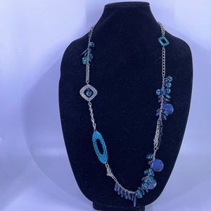 Chico's Silver Tone Beaded Dangle Adjustable Necklace